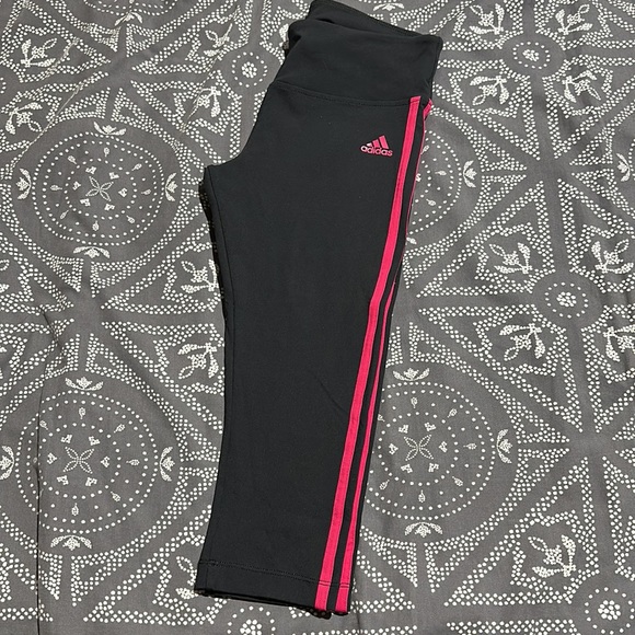 ADIDAS Ladies Size S Leggings Excellent Condition BLACK/PINK STRIPES - Picture 4 of 5
